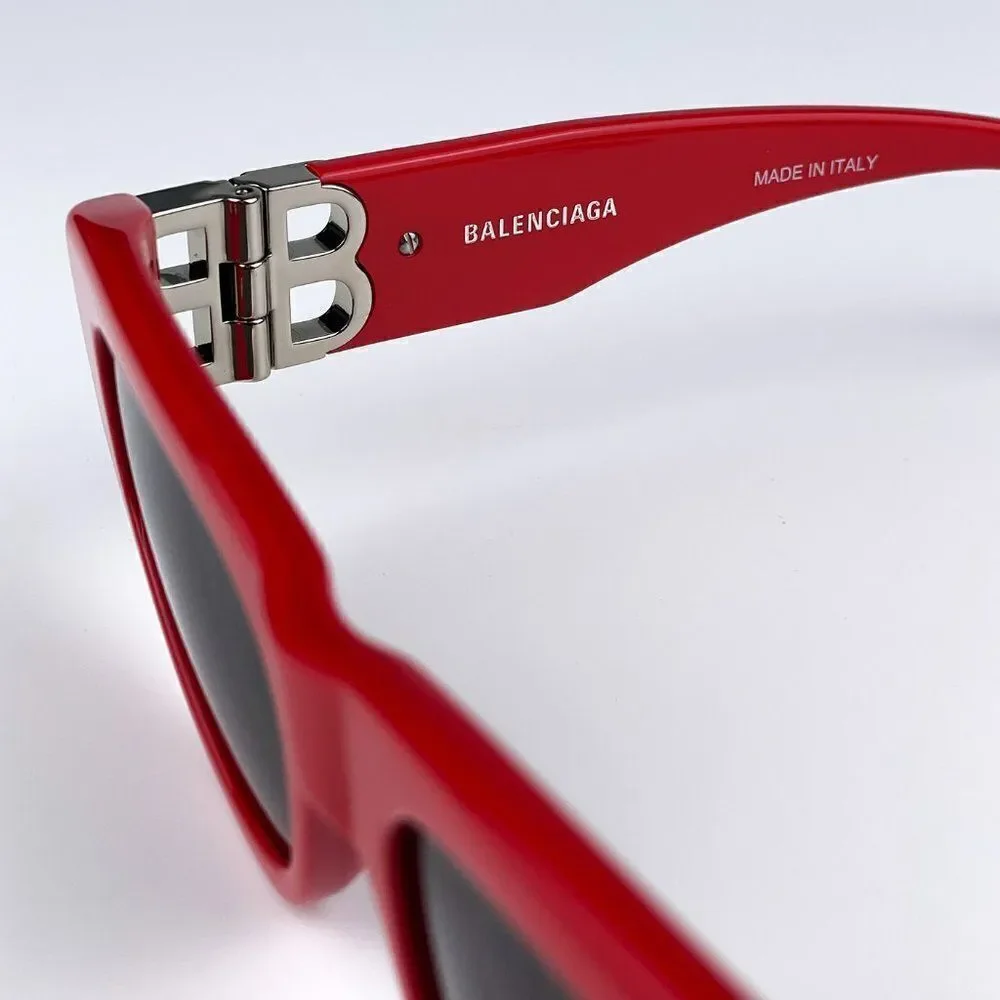 SALE! NEW Balenciaga BB0095S 016 Red Silver Logo Grey Cat Eye Unisex Sunglasses